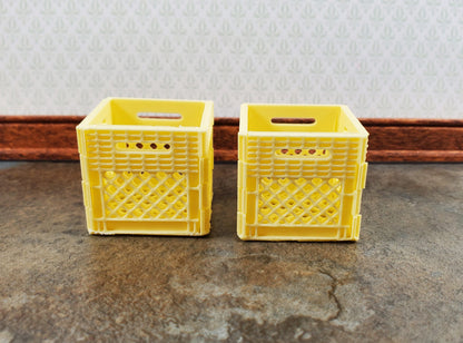 Miniature 2 Milk Crates 1" Square Yellow Cream Finish 1:12 Scale Diorama Models
