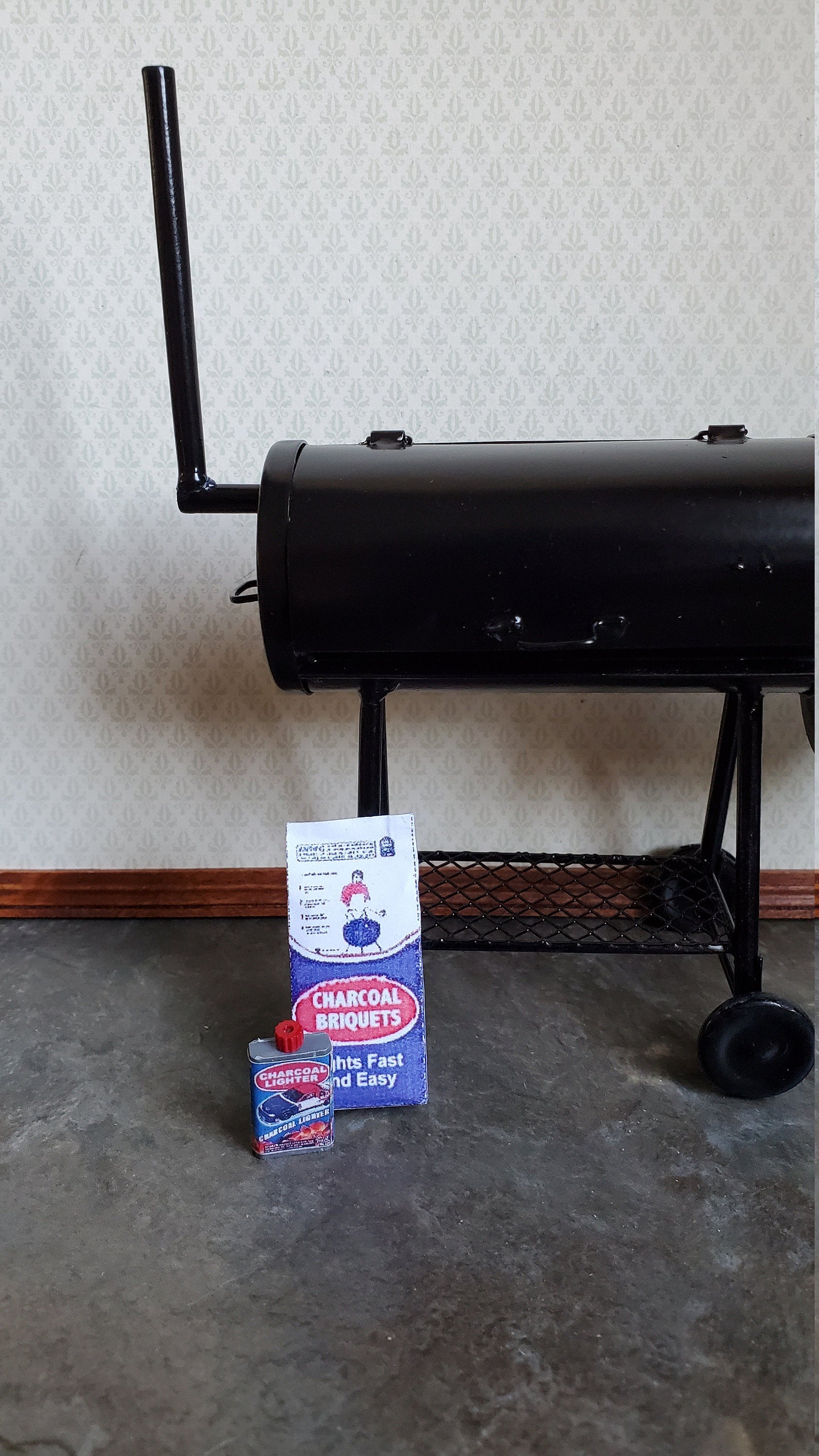 Dollhouse Miniature Charcoal & Lighter Fluid 1:12 Scale BBQ Barbecue Set