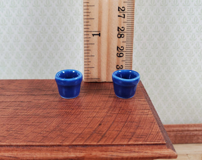 Dollhouse Planters Garden Pots Deep Blue Set of 2 Small Ceramic Miniatures
