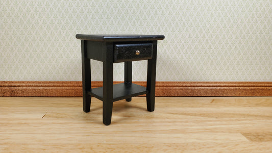 Dollhouse Side Table Night Stand with Drawer Wood 1:12 Scale Furniture Black