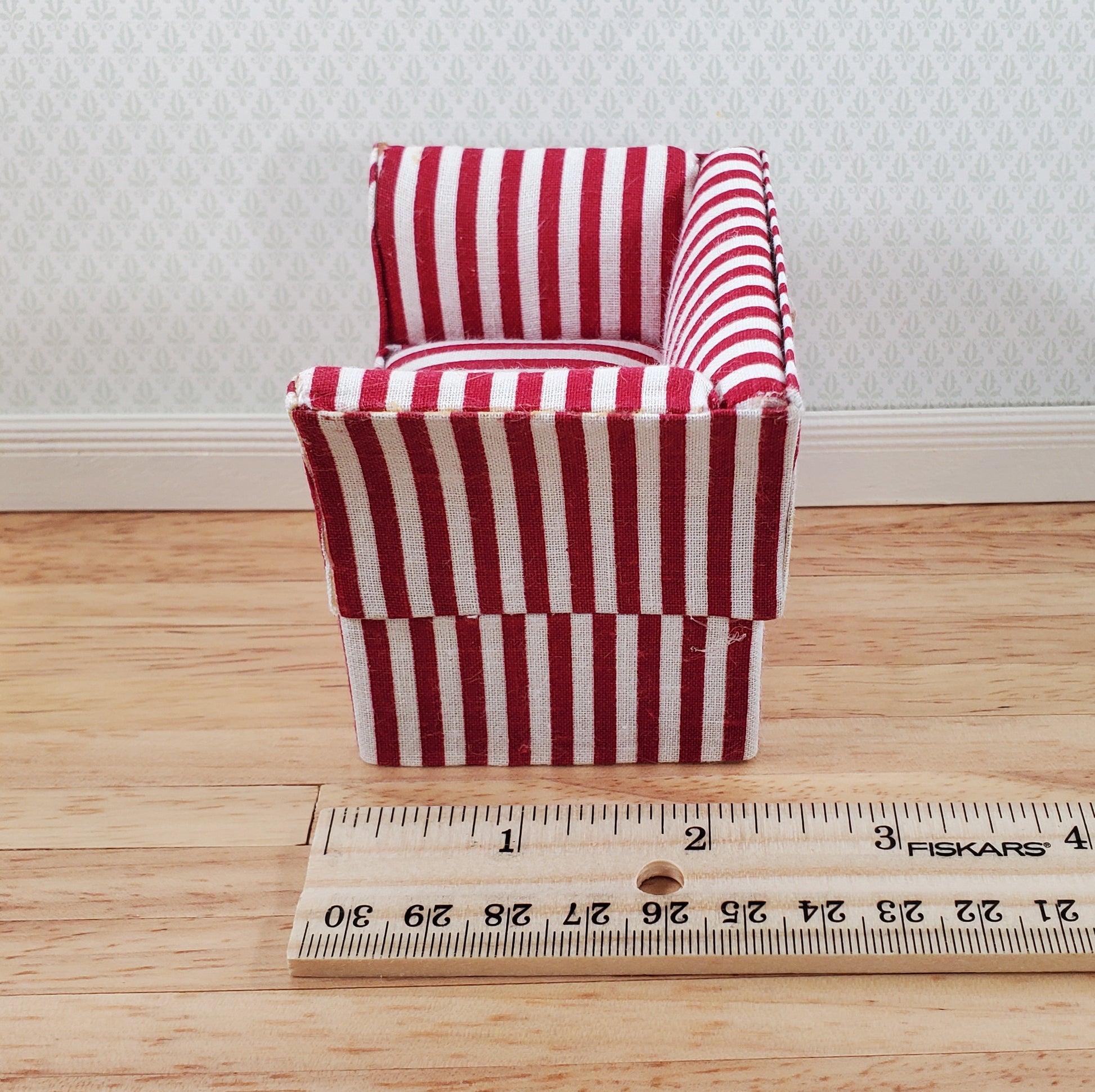 Dollhouse Club Chair Red & White Wide Striped Modern Style 1:12 Scale Furniture