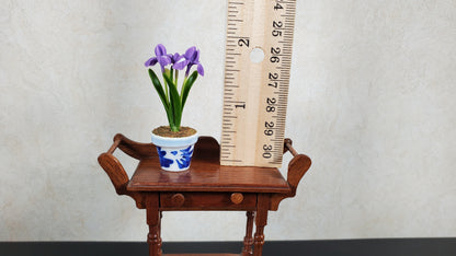 Dollhouse Purple Irises in Blue & White Planter 1:12 Scale Miniature Houseplant
