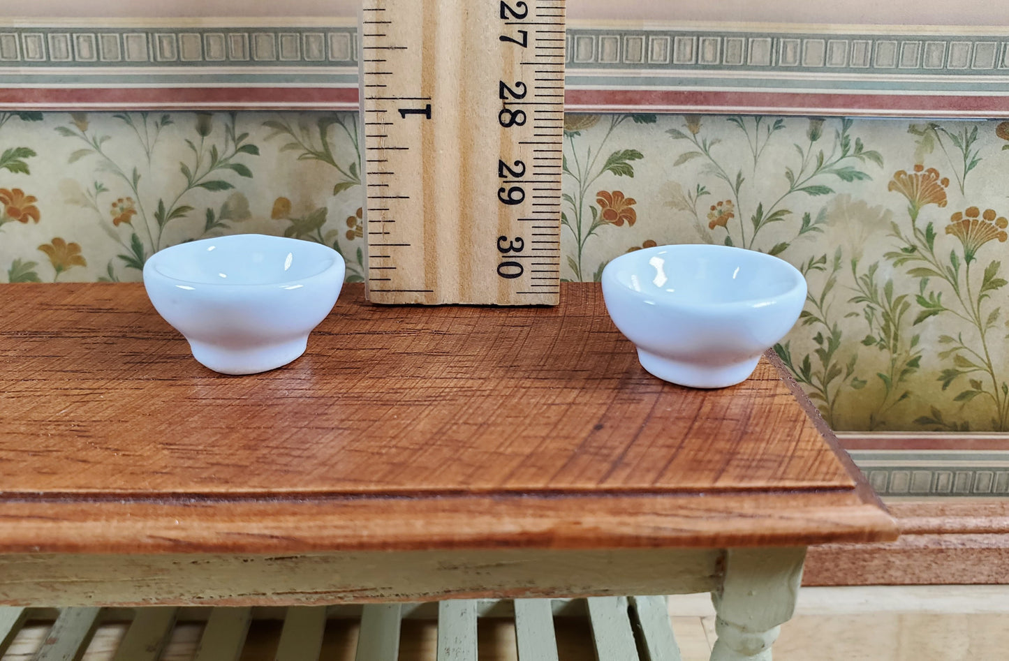 Dollhouse White Footed Ceramic Bowl Set of 2 1:12 Scale Miniature