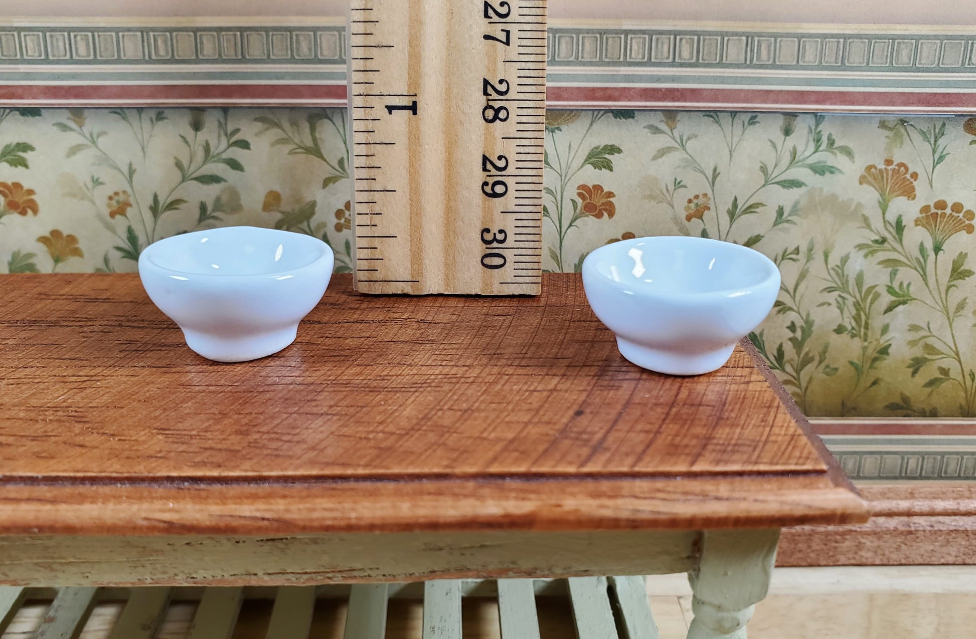Dollhouse White Footed Ceramic Bowl Set of 2 1:12 Scale Miniature