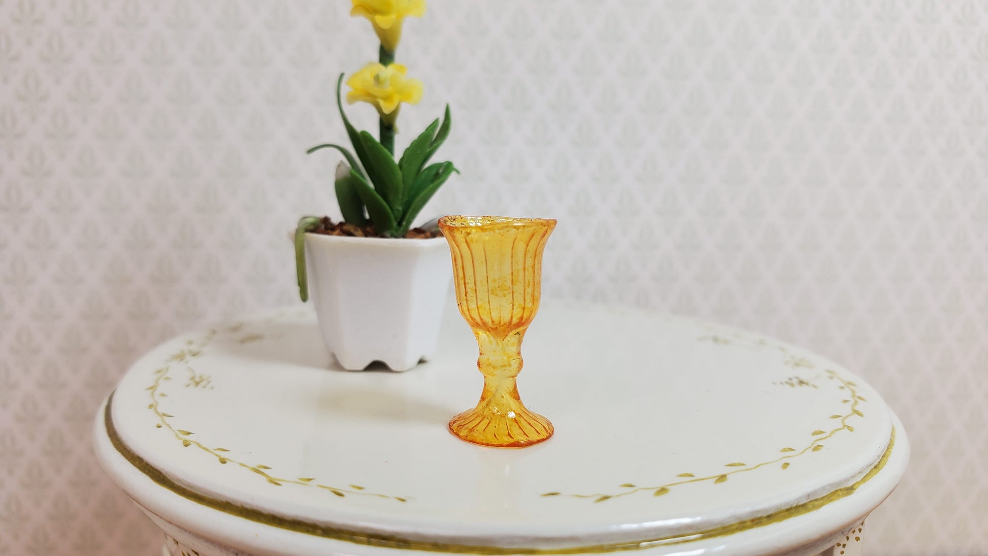 Dollhouse Fancy Amber Water Goblet or Wine Glass 1:12 Scale Miniature