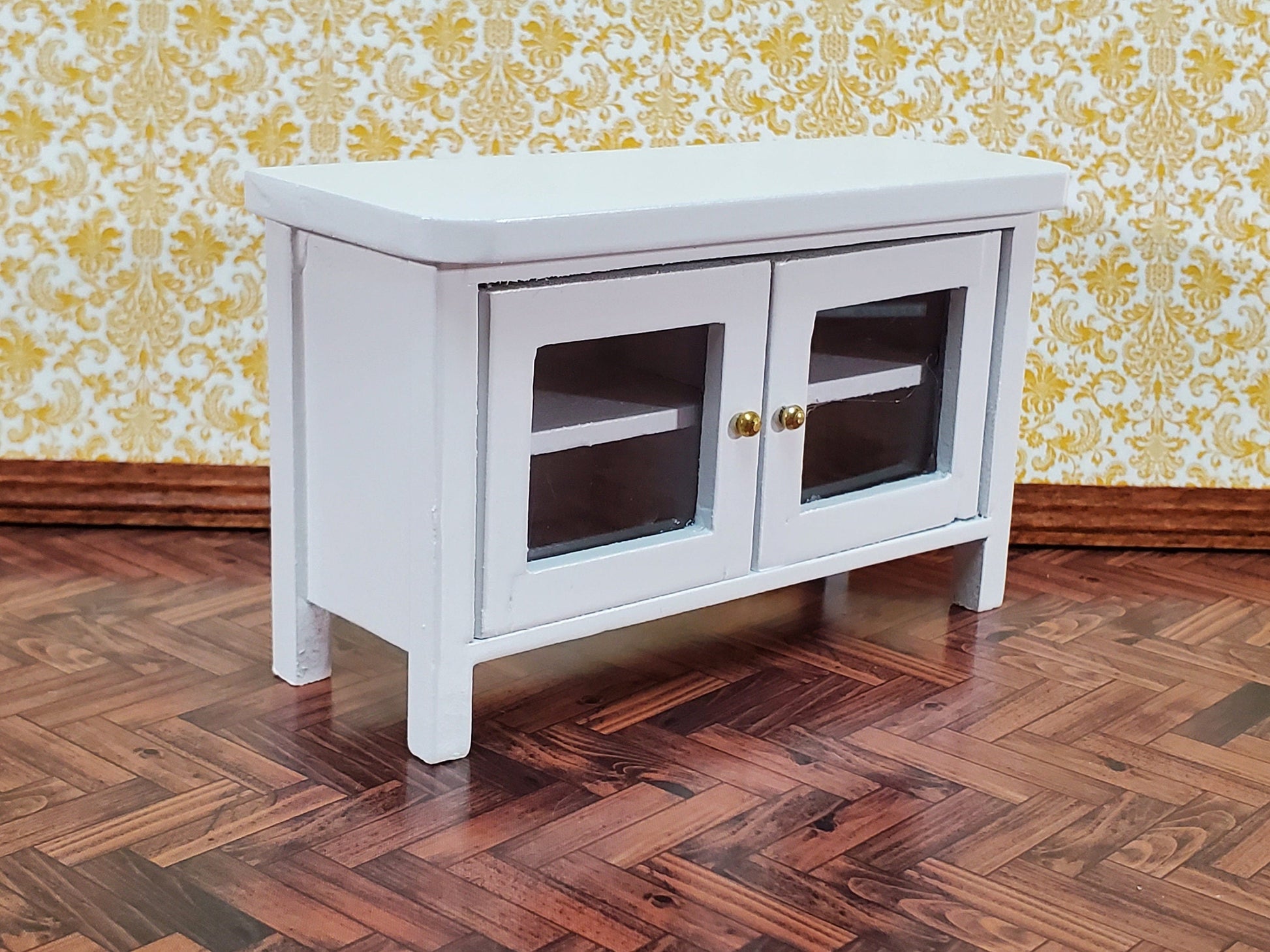 Dollhouse TV Media Stand Low Cabinet Modern Style White 1:12 Scale Miniature Furniture
