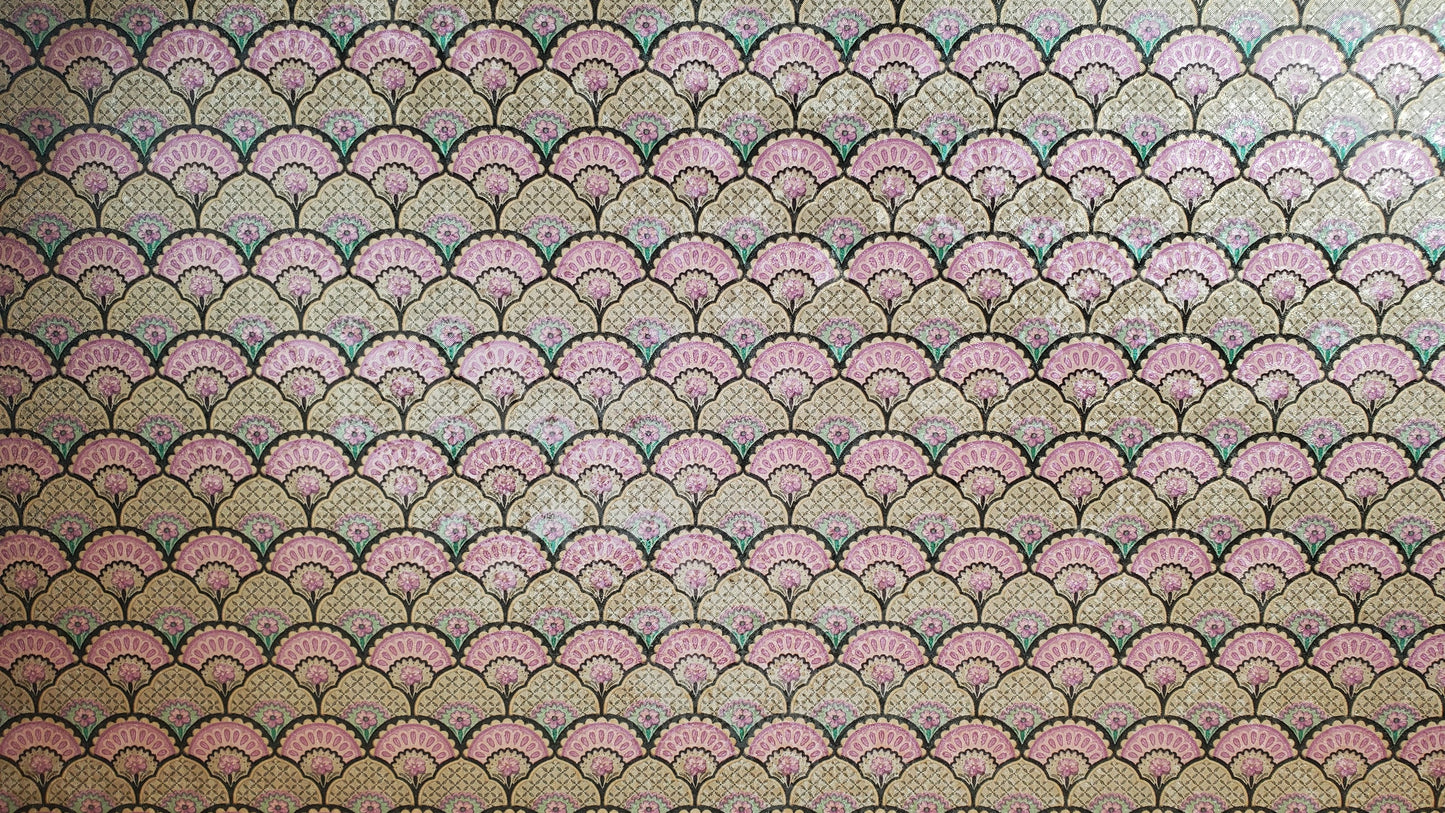 Dollhouse Wallpaper Art Deco Mauve Fan Medallion 3 Sheets 1:12 Scale Miniature