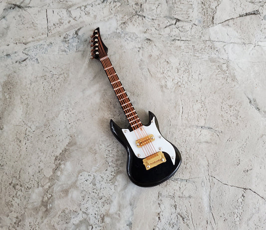 Miniature Ibanez Electric Guitar 4" Instrument Prop Model Black & White w/Case
