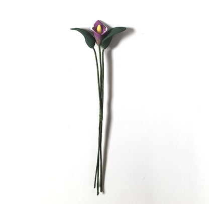 Dollhouse Purple Calla Lily Single Stem with Foliage 1:12 Scale Miniature