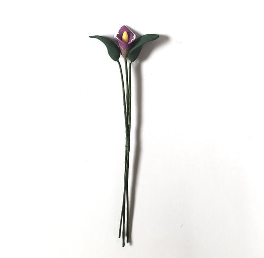 Dollhouse Purple Calla Lily Single Stem with Foliage 1:12 Scale Miniature