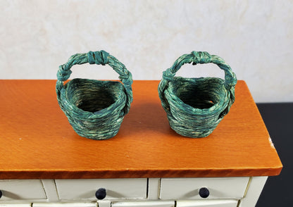 Dollhouse Baskets Set of 2 Dark Green 1:12 Scale Dollhouse Miniatures