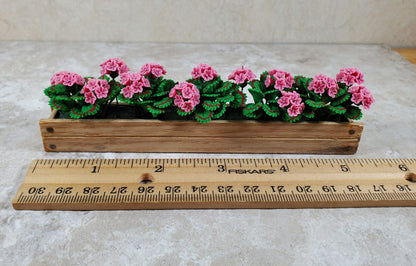 Dollhouse VPink Geraniums in 5.5" Wooden Window Box Planter 1:12 Scale Miniature