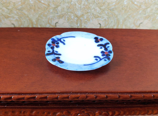 Dollhouse Small White & Blue Ceramic Platter 1:12 Scale Miniature Dish