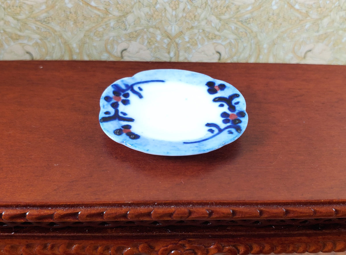Dollhouse 2 Small White & Blue Ceramic Platters 1:12 Scale Miniature Dish