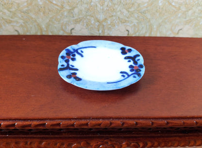 Dollhouse 2 Small White & Blue Ceramic Platters 1:12 Scale Miniature Dish