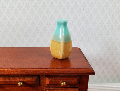 Dollhouse Green and Beige Square Ceramic Jar or Vase 1:12 Scale Miniature