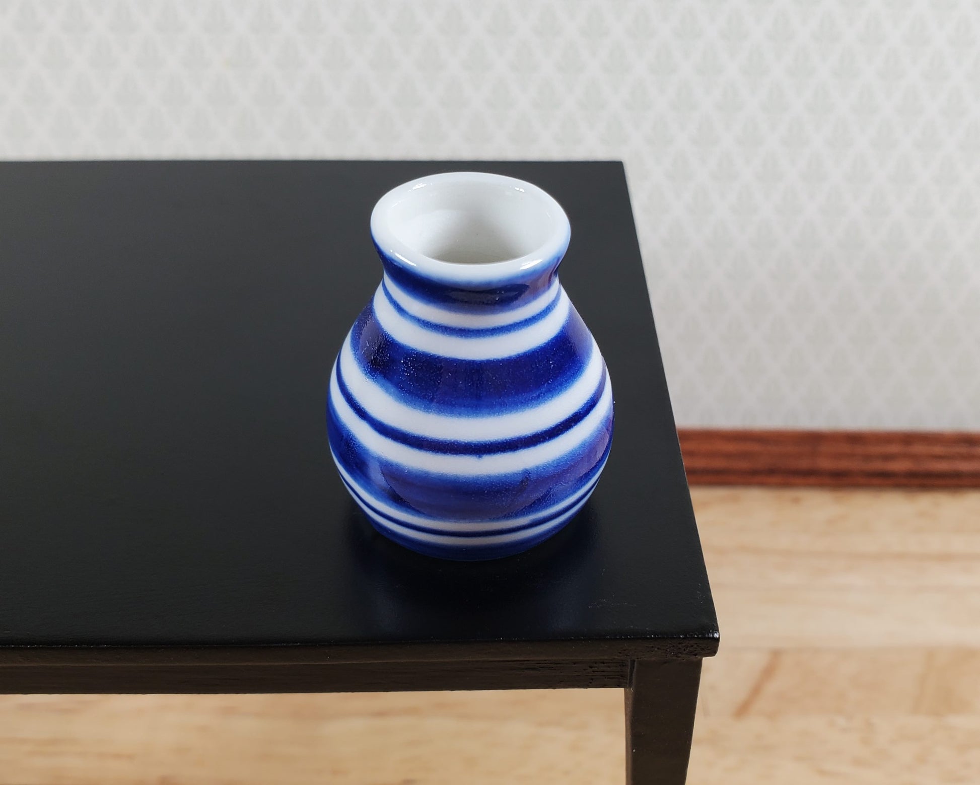 Dollhouse Vase Blue & White Striped Large for Flowers Ceramic 1:12 Scale