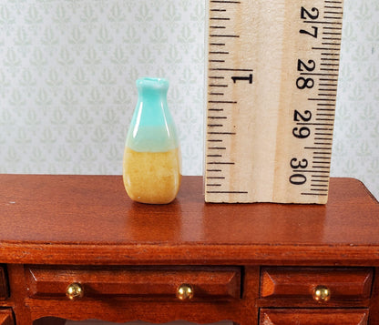 Dollhouse Green and Beige Square Ceramic Jar or Vase 1:12 Scale Miniature