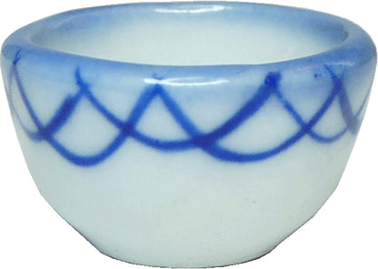 Dollhouse Ceramic Bowl White with Blue Pattern on Rim 1:12 Scale Miniature