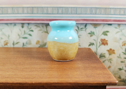 Dollhouse Two Toned Ceramic Vase Sea Green & Tan 1:12 Scale Miniature