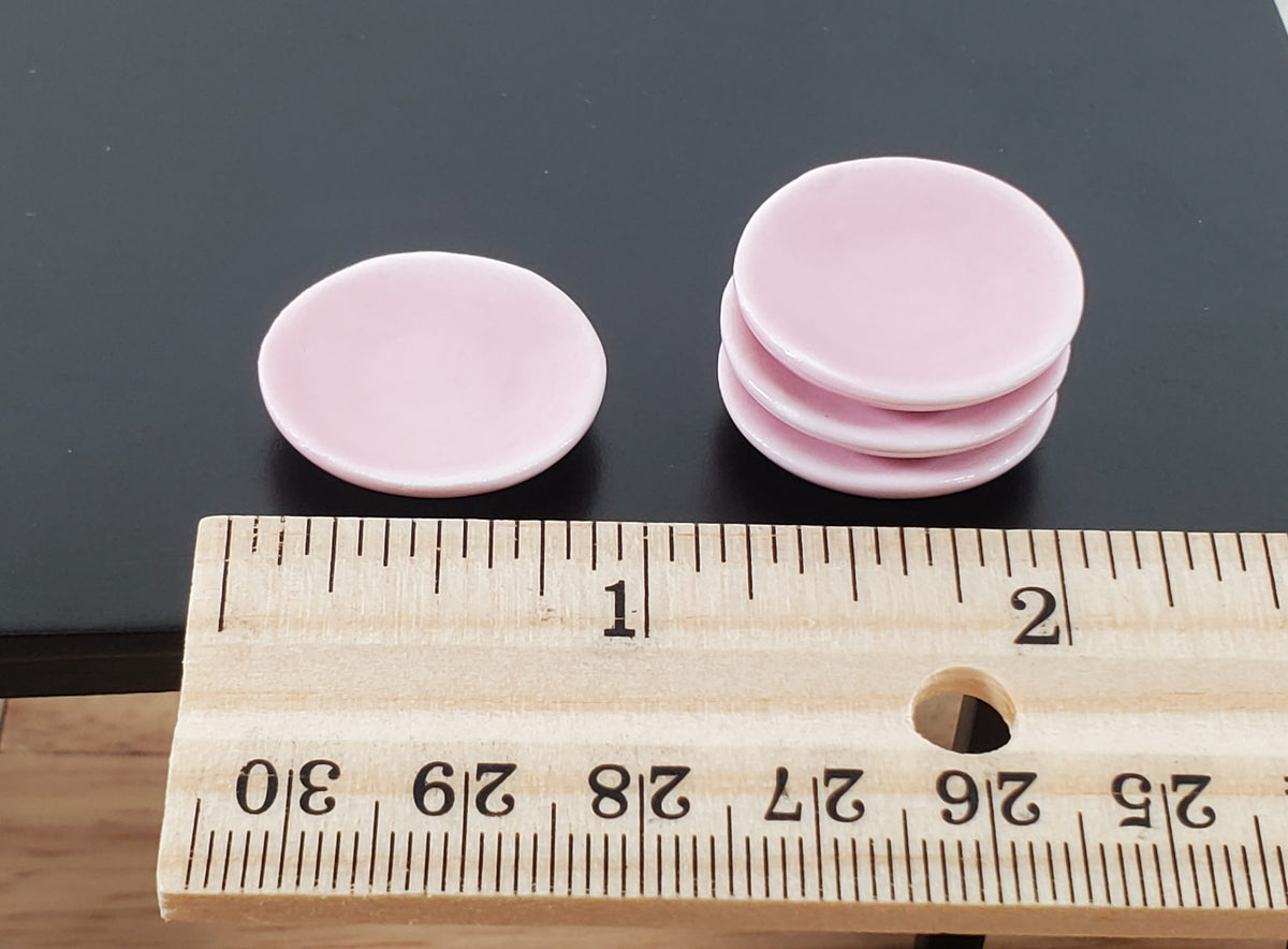 Dollhouse Pink Plates Ceramic Set of 4 Small Round 7/8" 1:12 Scale Miniature