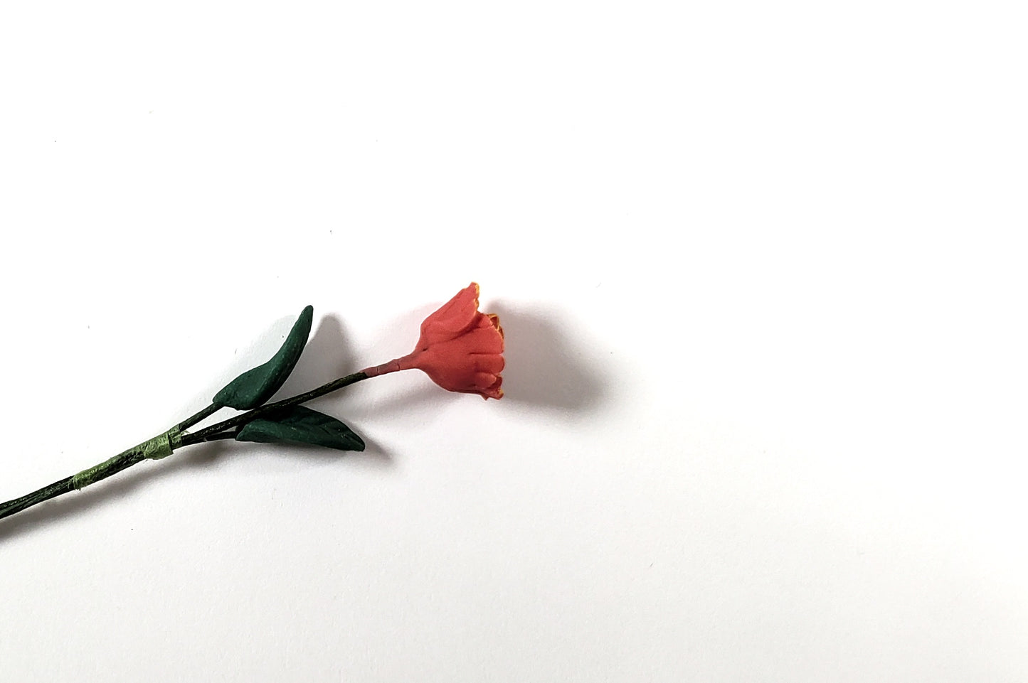 Dollhouse Red & Orange Marigold Single Stem with Foliage 1:12 Scale Miniature