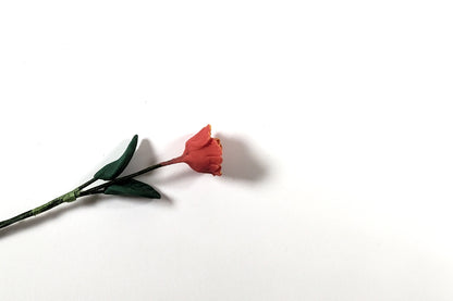 Dollhouse Red & Orange Marigold Single Stem with Foliage 1:12 Scale Miniature