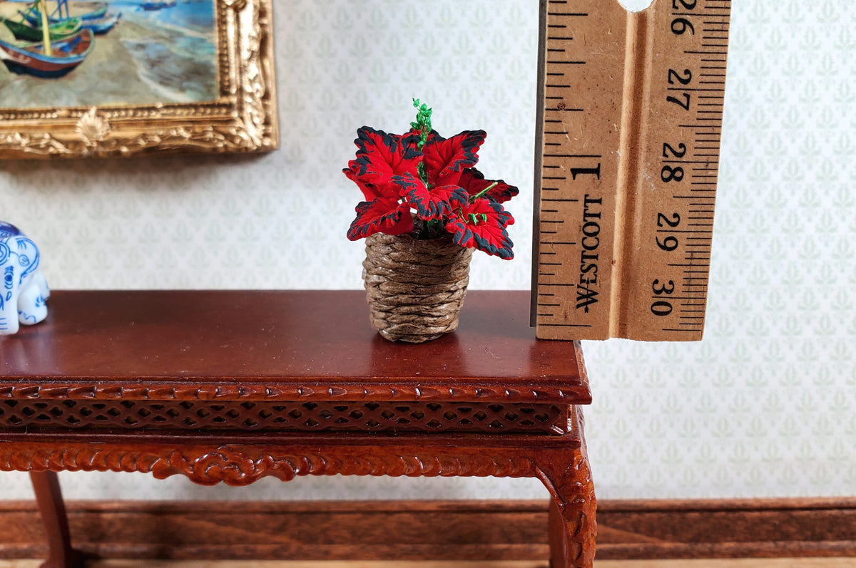 Dollhouse Red Coleus Plant in a Basket 1:12 Scale Miniature Garden Potted Plant