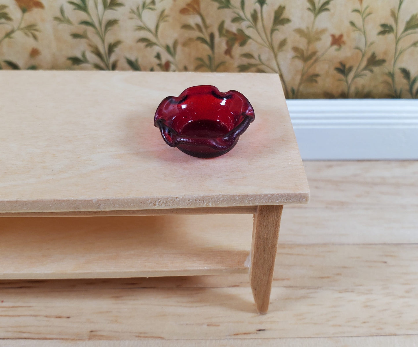 Dollhouse Cranberry Red Glass Candy Dish or Serving Bowl 1:12 Scale Miniature