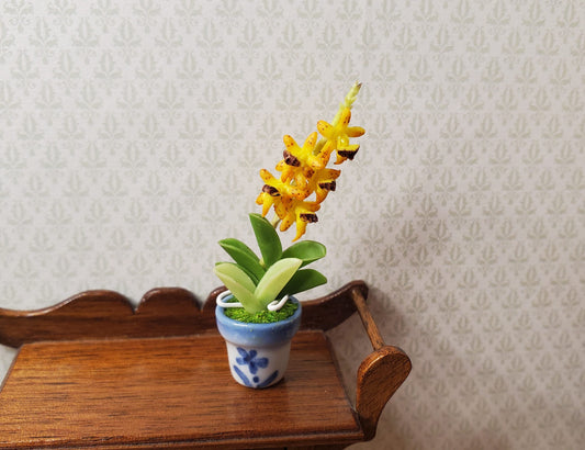 Dollhouse Orchid Flowers Plant in Ceramic Planter Orange 1:12 Scale Miniature