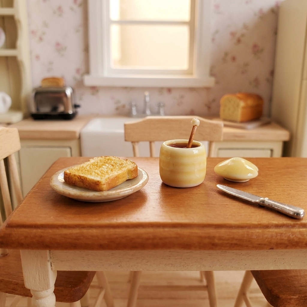 Dollhouse Tiny Honey Jar with Dipper Ceramic 1:12 Scale Miniature Food