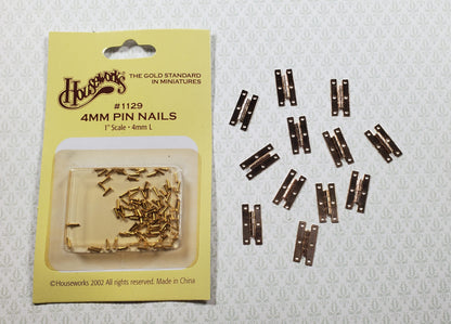 Dollhouse H Hinges Working Brass Gold x12 Gold 1:12 Scale Miniature with Nails