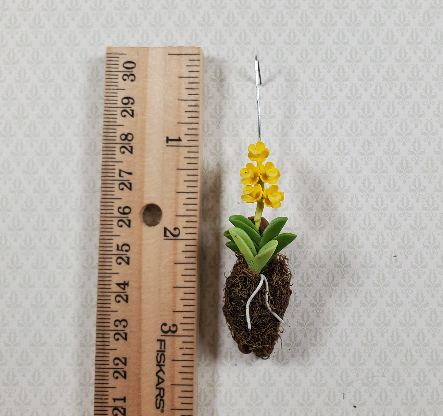 Dollhouse Hanging Orchid Yellow with Bark & Moss Flowering Plant 1:12 Scale