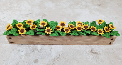Dollhouse Sunflowers in a 5.5" Wooden Window Box Planter 1:12 Scale Miniature
