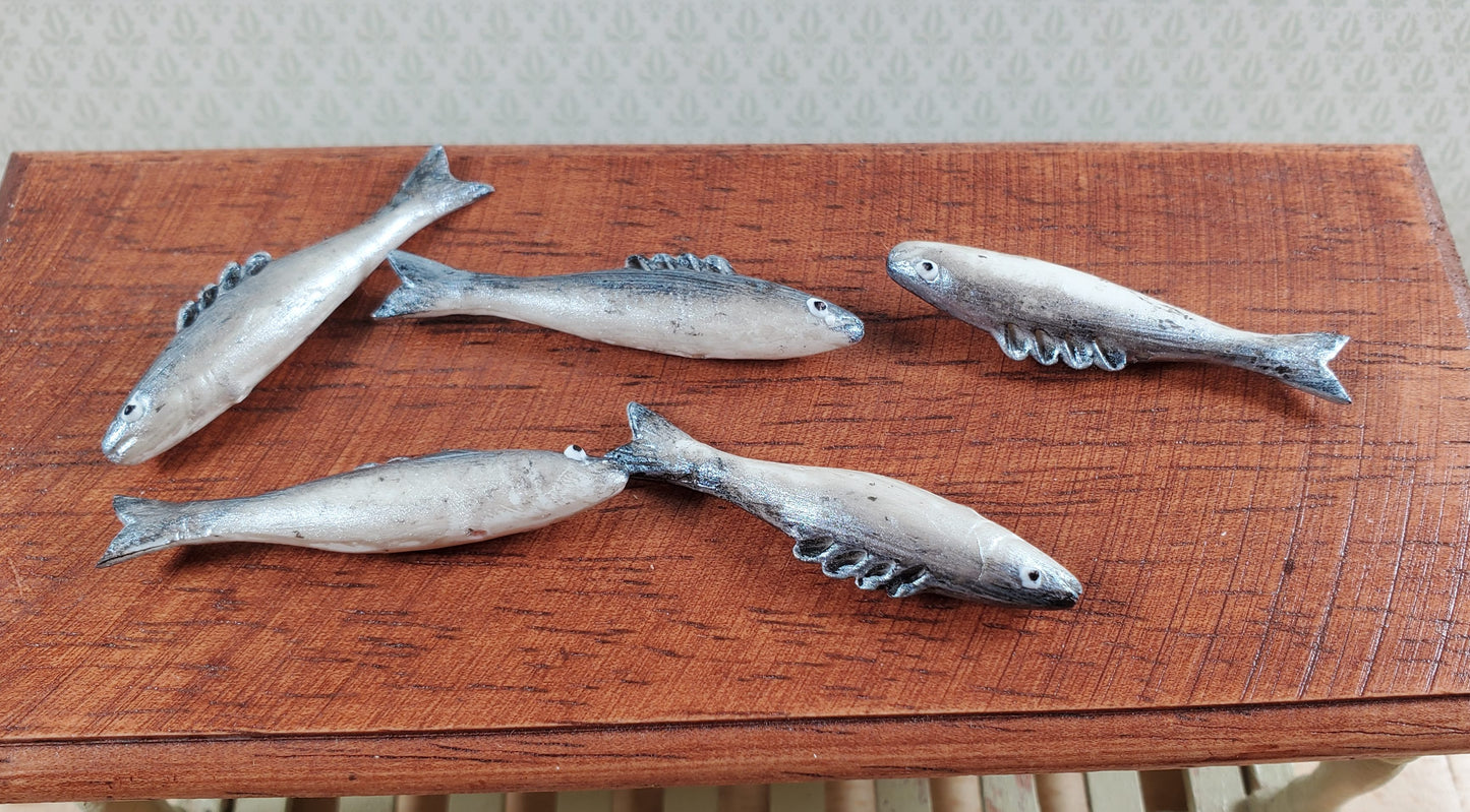 Miniature Fish Mackerel for Dollhouse 5pc Seafood Grocer Grocery Store 1 3/4"