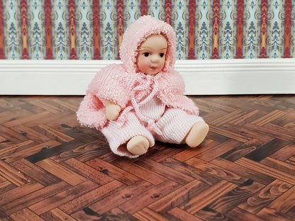 Dollhouse Baby Doll Porcelain Moveable 1:12 Scale Miniature Pink Sleeper