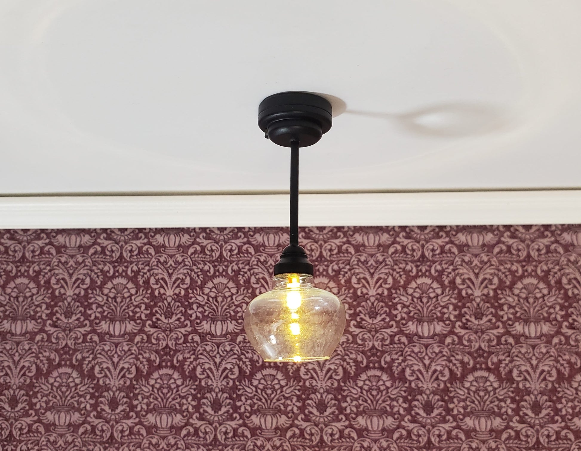 Dollhouse Ceiling Light Modern Black Battery Operated 1:12 Scale Miniature