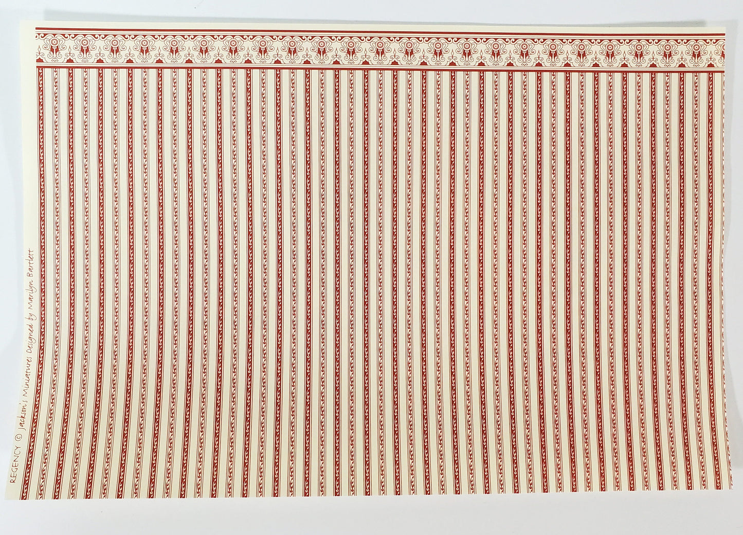 Dollhouse HALF SCALE Wallpaper 3 Sheets Red & Cream Striped "Regency" 1:24 Scale