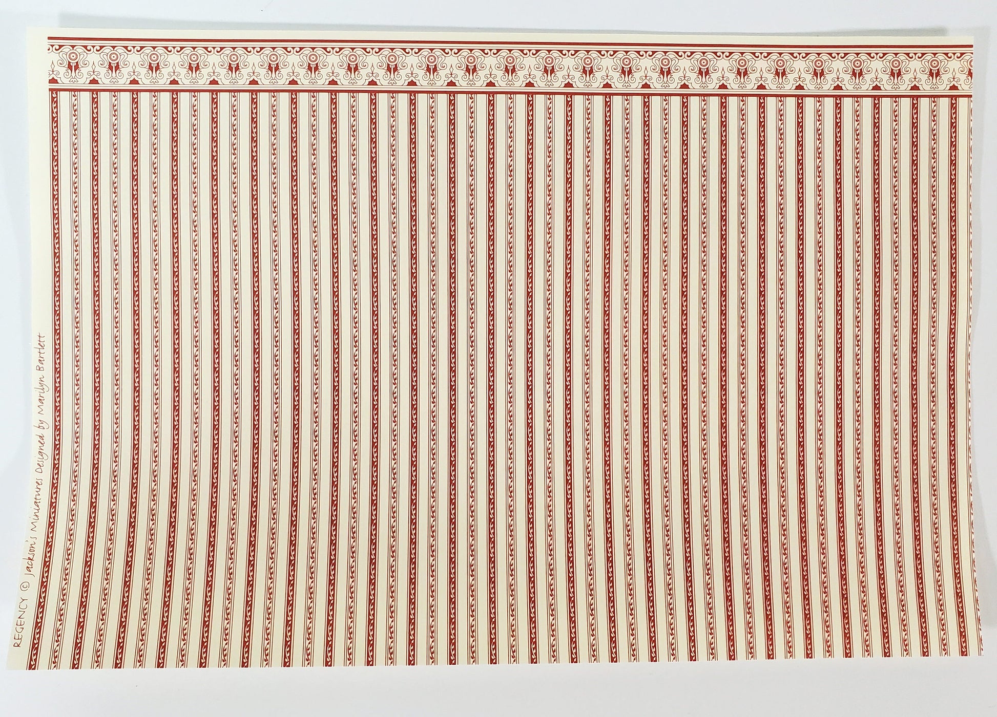 Dollhouse HALF SCALE Wallpaper 3 Sheets Red & Cream Striped "Regency" 1:24 Scale