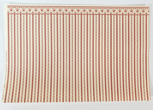 Dollhouse HALF SCALE Wallpaper 3 Sheets Red & Cream Striped "Regency" 1:24 Scale