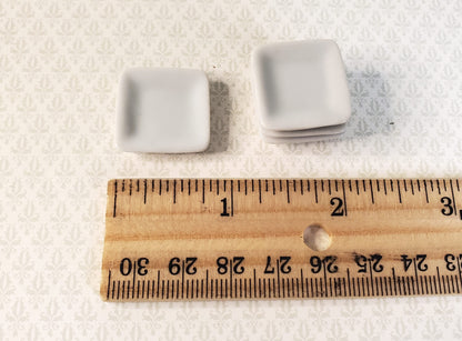 Dollhouse Small Square Gray Porcelain Plates Set of 4 1:12 Scale Miniature