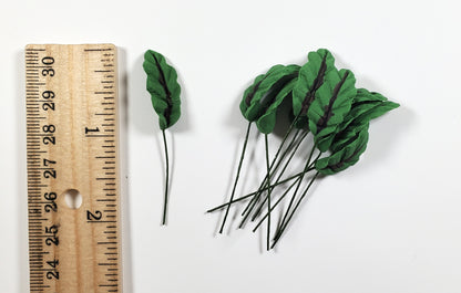 Dollhouse Large Broad Green Leaves Long Stem Set of 10 1:12 Scale Miniature