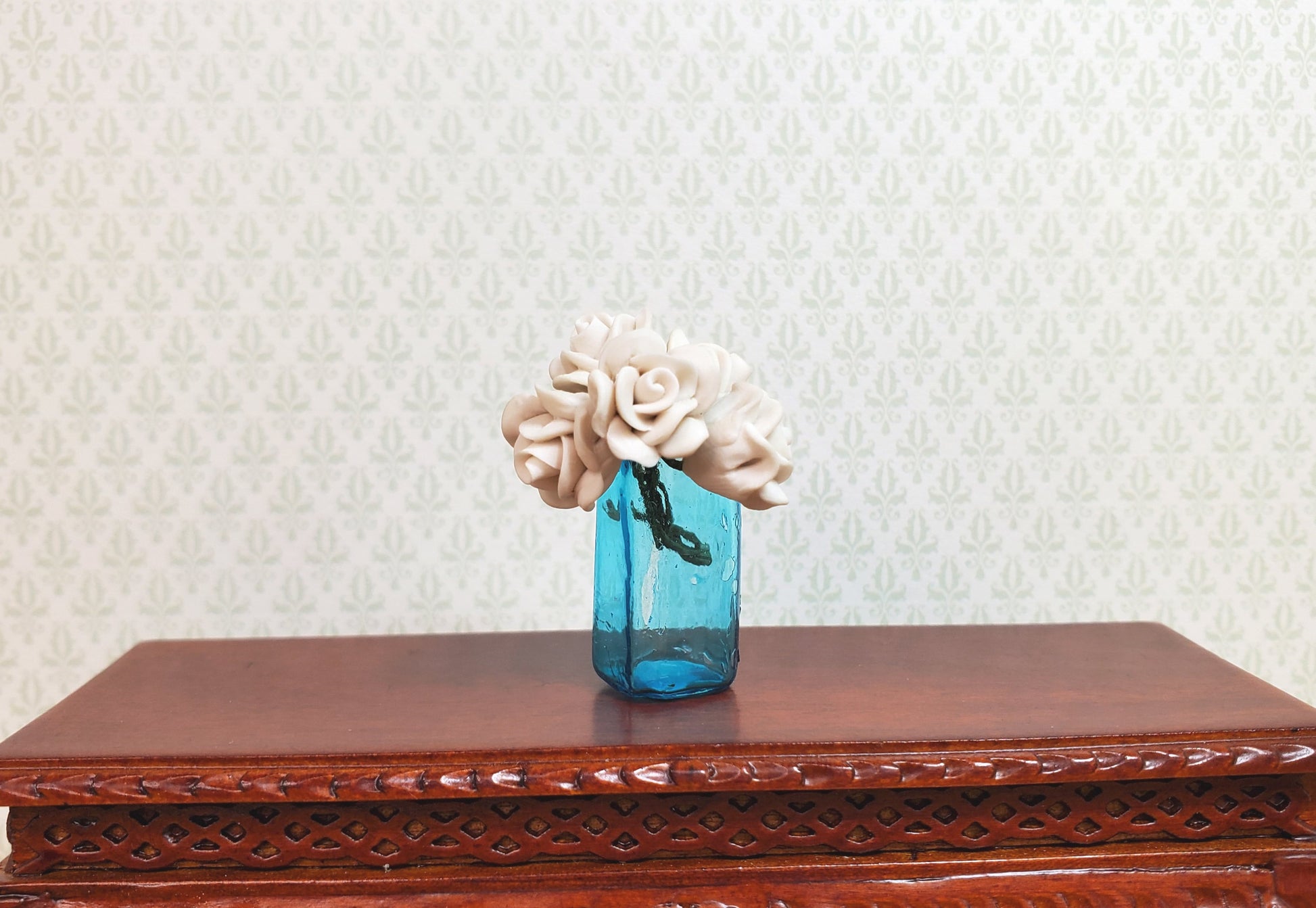Dollhouse Glass Square Vase Aqua Color 1:12 Scale some color flaws