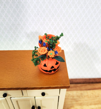 Dollhouse Halloween Fall Flowers Display Pumpkin 1:12 Scale Floral Arrangement