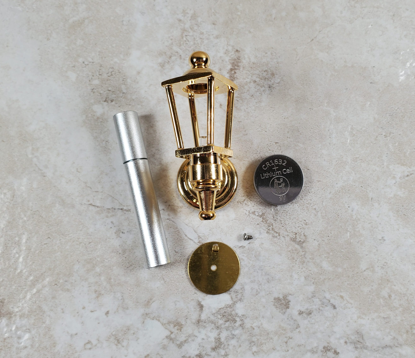 Dollhouse Coach Lamp Gold Metal Large Wand Battery Operated 1:12 Scale Miniature