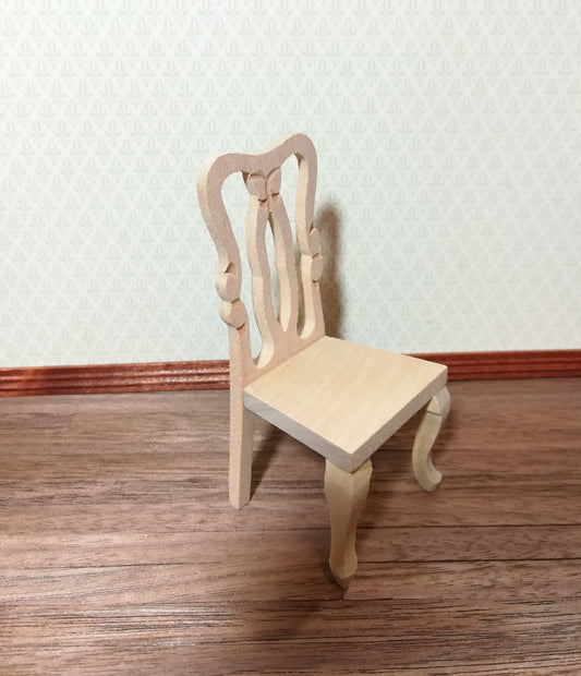 Dollhouse Miniature Chair Dining or Side Chair Unfinished Wood 1:12 Scale