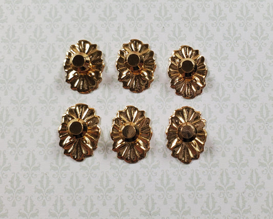 Dollhouse Doorknobs Handles Fancy Gold Brass 6 pcs 1:12 Scale Miniatures