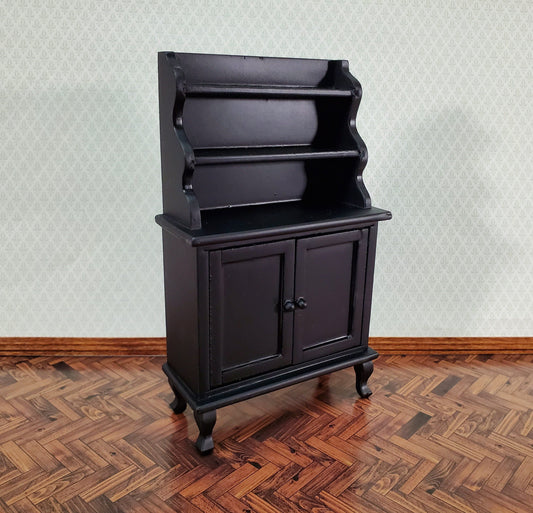 Dollhouse Tall Hutch Cabinet with Shelves Wood with a Black Finish 1:12 Scale Miniature Furniture