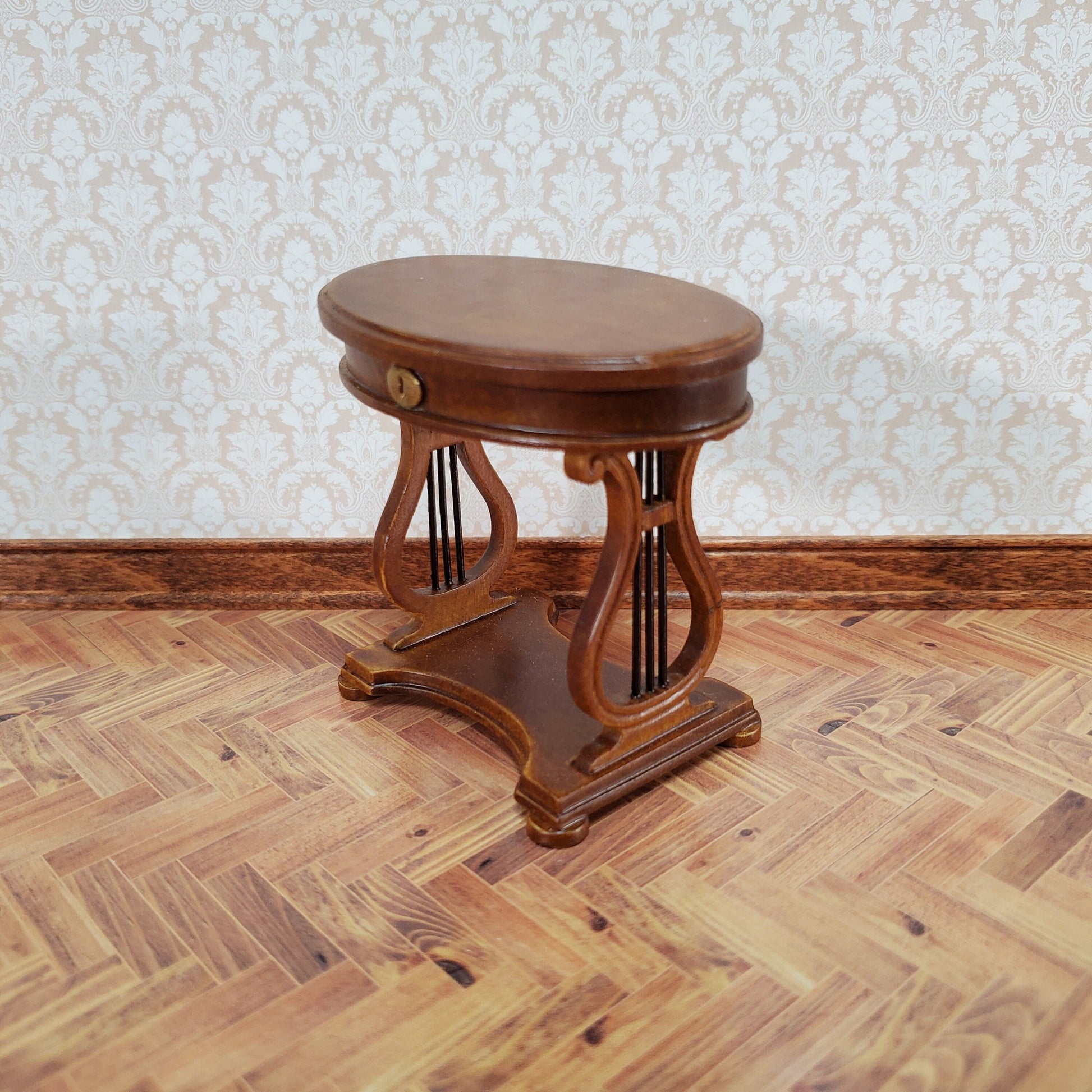 JBM Miniature Sewing Table Oval 1:12 Scale Miniature Furniture Walnut Finish