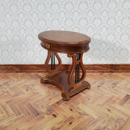 JBM Miniature Sewing Table Oval 1:12 Scale Miniature Furniture Walnut Finish